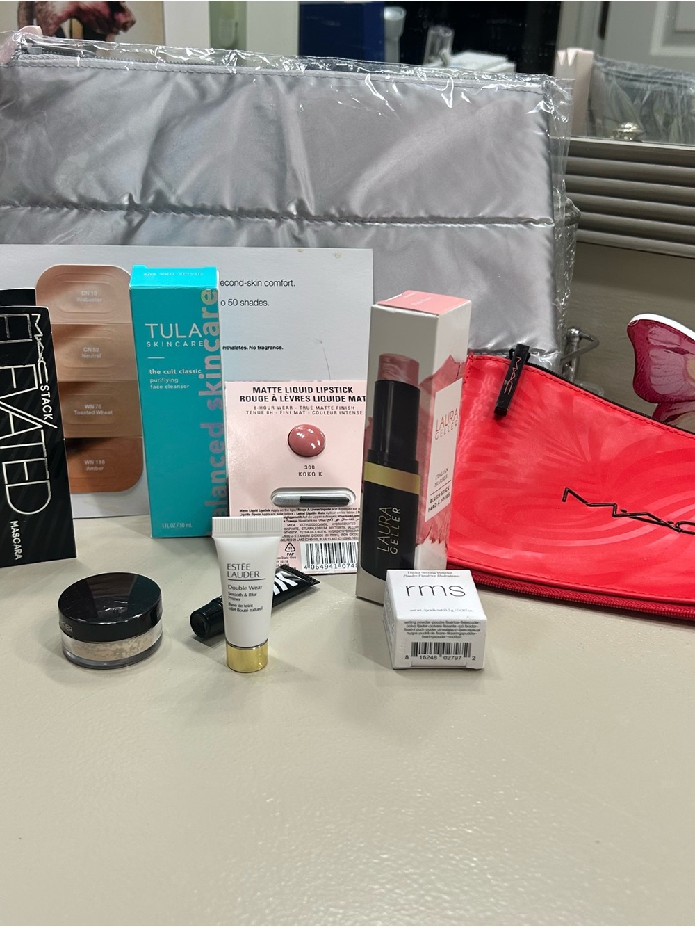 MAC Cosmetics Red Travel Makeup Pouch with Assorted Makeup Bundle NEW